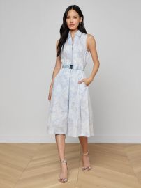 Kylo Shirt Dress in IvoryPale Mist Blue Lace Print L39AGENCE at L'Agence