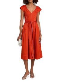 Women\'s Contast-Stitch Cotton Belted Midi-Dress - Dark Apricot - at Saks Fifth Avenue