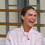 Keri Russell's pink striped tie neck shirt on Good Morning America Keri Russell's pink striped tie neck shirt on Good Morning America