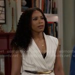 Naomi's white pinstripe vest on Beyond the Gates Naomi's white pinstripe vest on Beyond the Gates